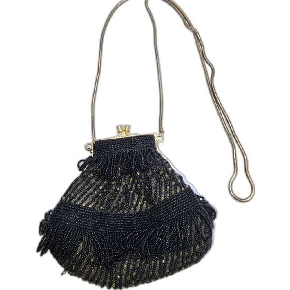 Vintage Carolyne Barton Night‎ Black Beaded Small Evening Bag, 6"X5"X2"